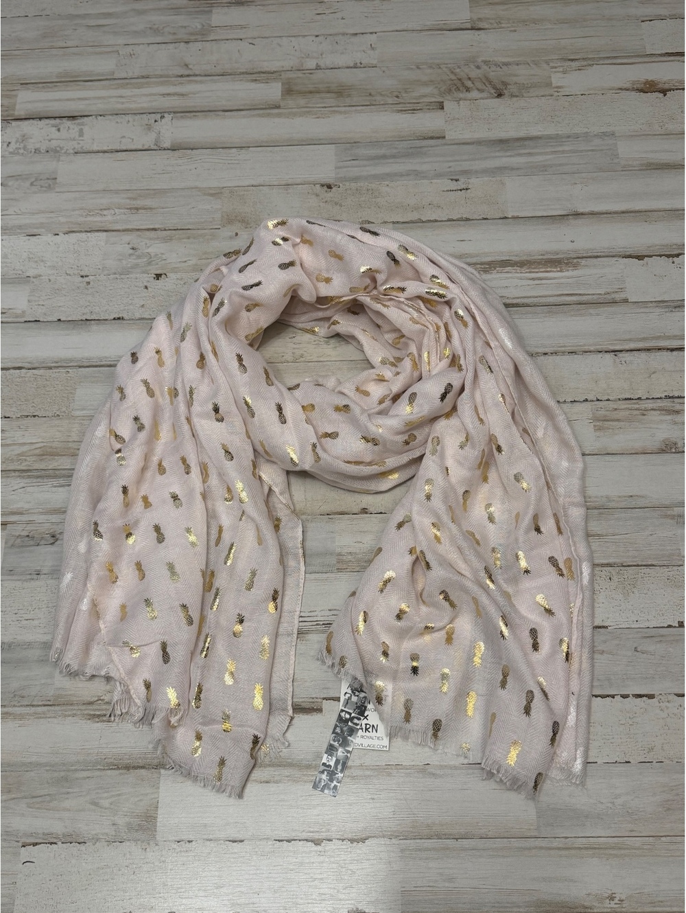 PrintedVillage Pink and Gold Foil Pineapple Scarf, Lightweight Women's Accessory